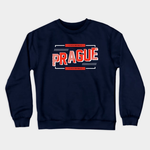Retro Prague Czech Republic Word Art Vintage Praha Crewneck Sweatshirt by Now Boarding